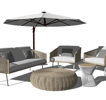 现代风格藤编户外沙发sketchup模型下载